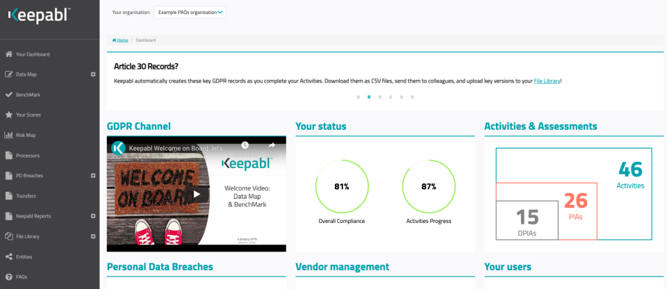 screenshot of Keepabl SaaS